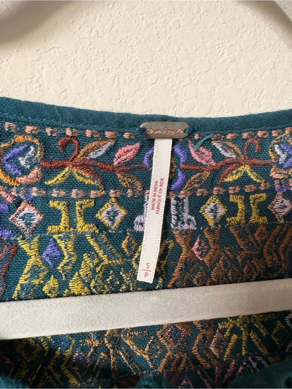 Free People Boho Embroidered Teal Sleeveless Peasant Top size small
